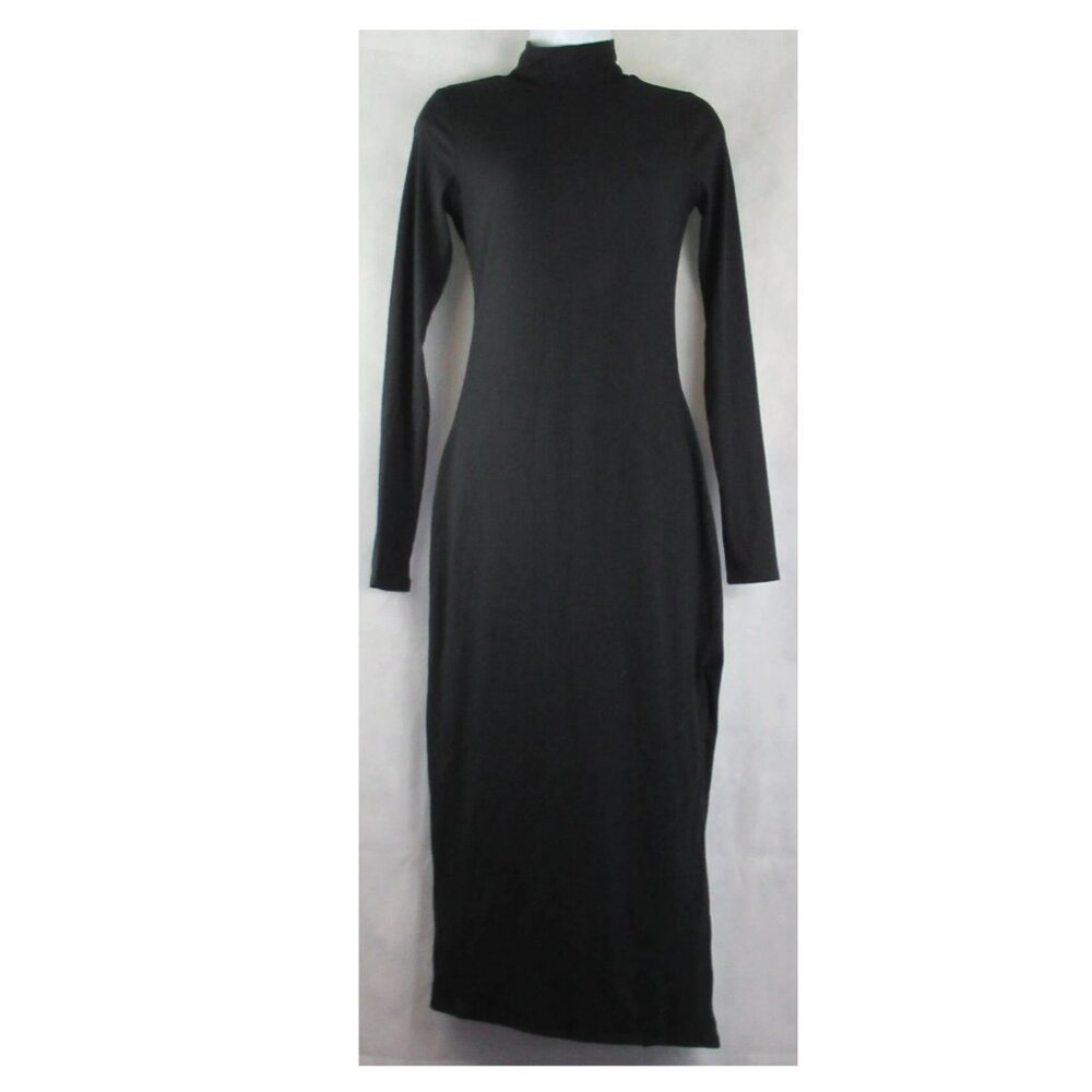 And Now This Women's Knit Long-Sleeve Asymmetrical Hem Midi Dress, Black, Small
